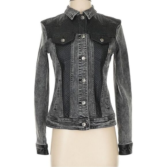 Versace Jeans Washed Gray Moto Jacket, Black Leather Detail, Small - Picture 1 of 7